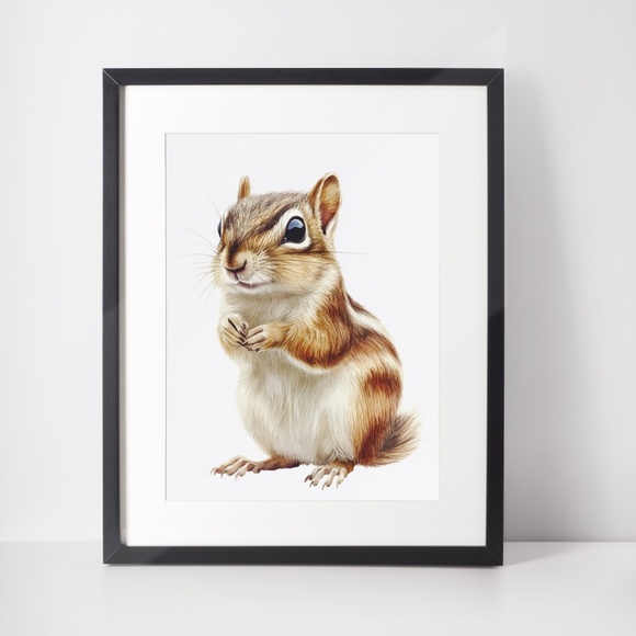 Watercolor Chipmunk Portrait Wall Art Illustration Print Poster Unframed - Picture 3 of 9